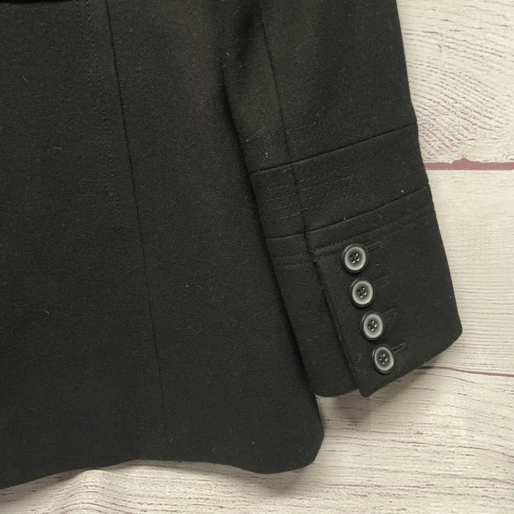 J Crew Factory Black Wool Blend Trench Peacoat size 6
